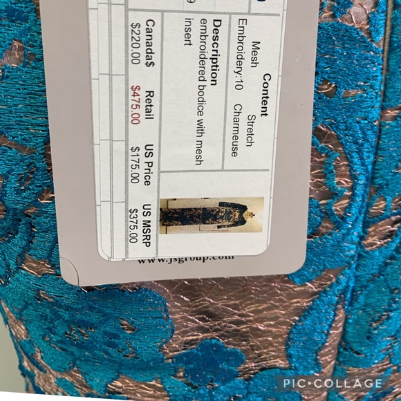 JS COLLECTIONS EMBROIDERED MESH LONG SLEEVE TURQUOISE LACE BRAND NEW W TAG DRESS - Picture 5 of 6